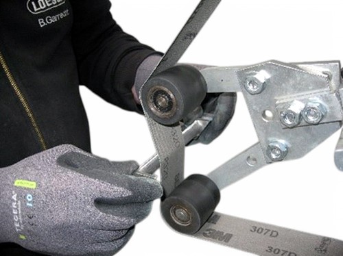 KS 350 AL - Schleifvorsatz mit Spreizarm und 2 Kontaktrollen für max. Bandbreite 50 mm